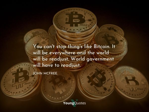 Bitcoin quotes - You can’t stop thing’s like Bitcoin. It will be everywhere and the world will be readjust. World government will have to readjust. – John Mcfree.
