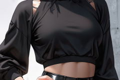 Default_a_close_up_of_a_woman_in_a_black_top_and_leather_short_1-2