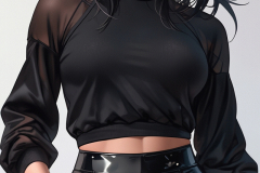 Default_a_close_up_of_a_woman_in_a_black_top_and_leather_short_4