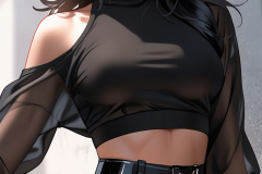 Default_a_close_up_of_a_woman_in_a_black_top_and_leather_short_6